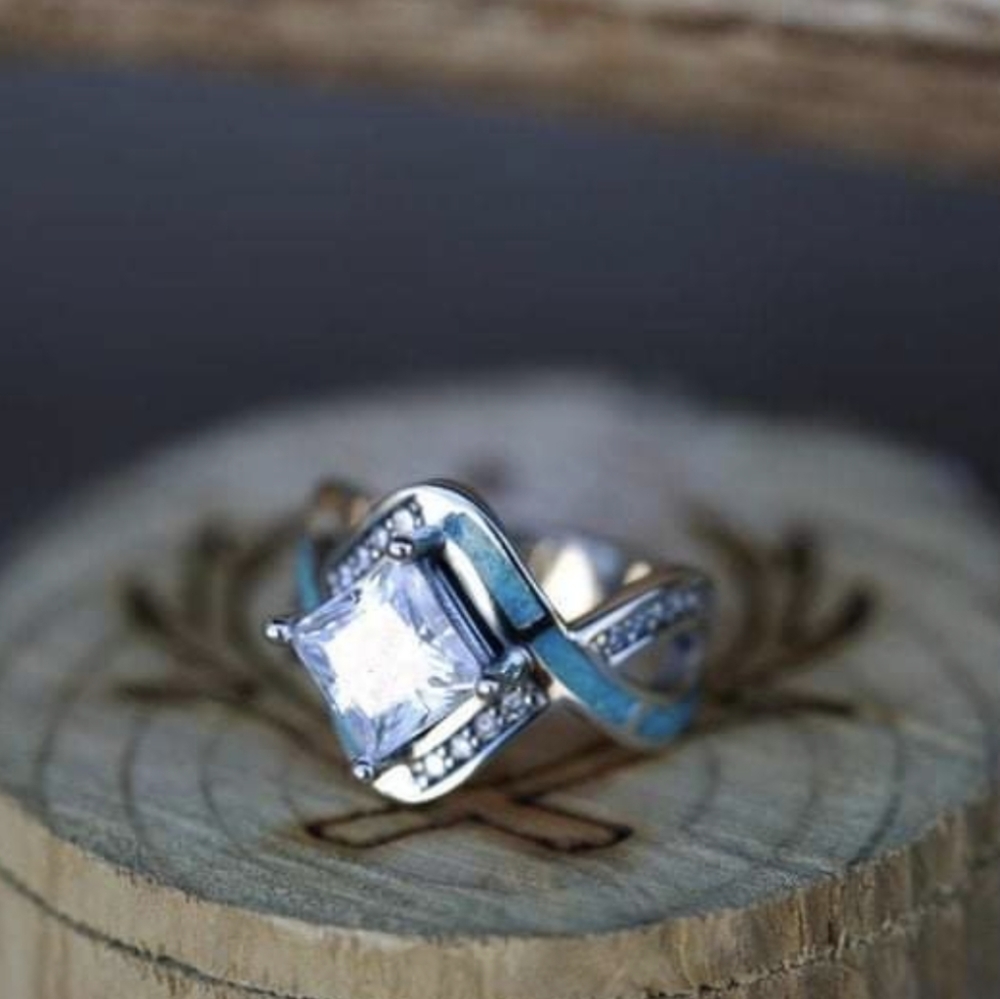 Turquoise & Diamond Infinity Engagement Ring